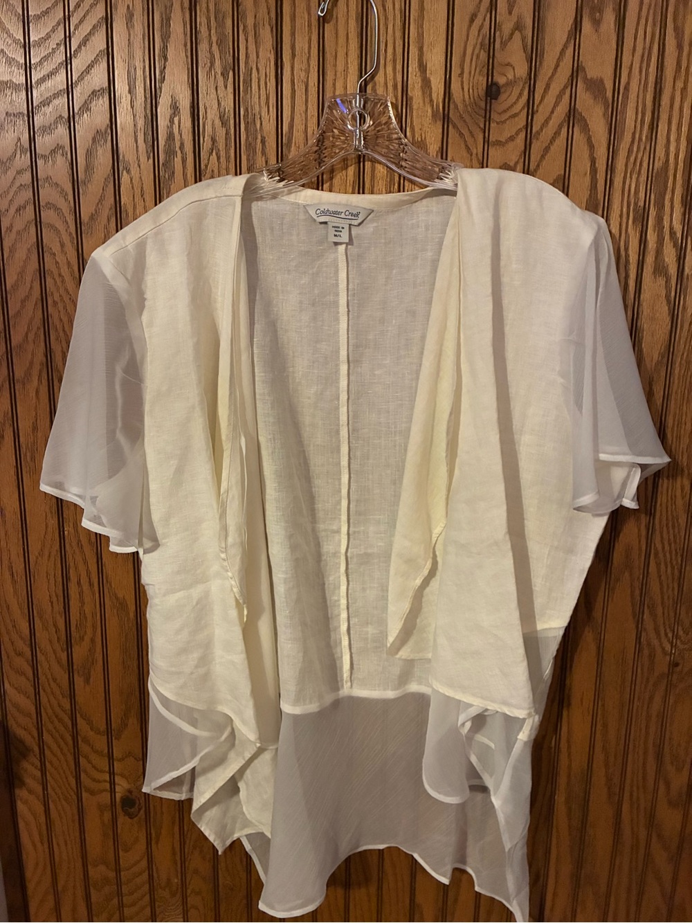 Coldwater Creek Cream Layered Sheer Open Cardigan